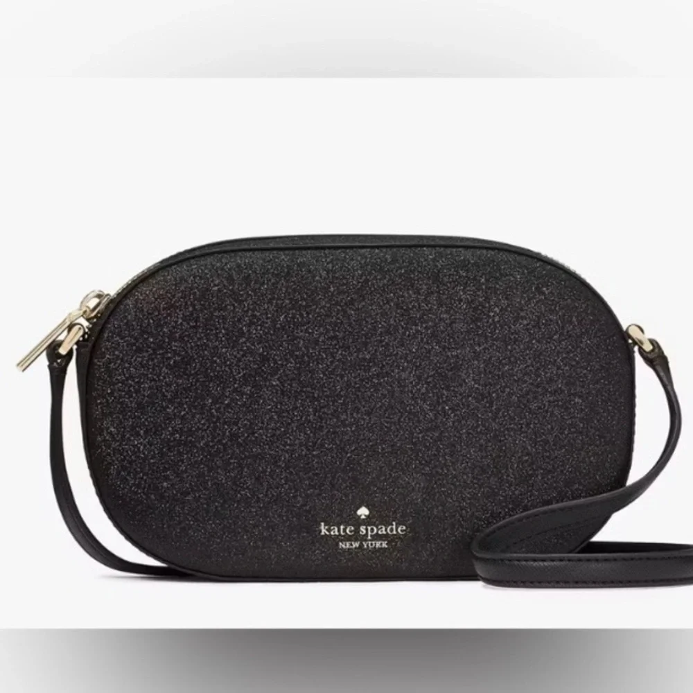 Kate Spade Black Glimmer Glitter Oval Camera Crossbody Bag In Black MSRP…$299